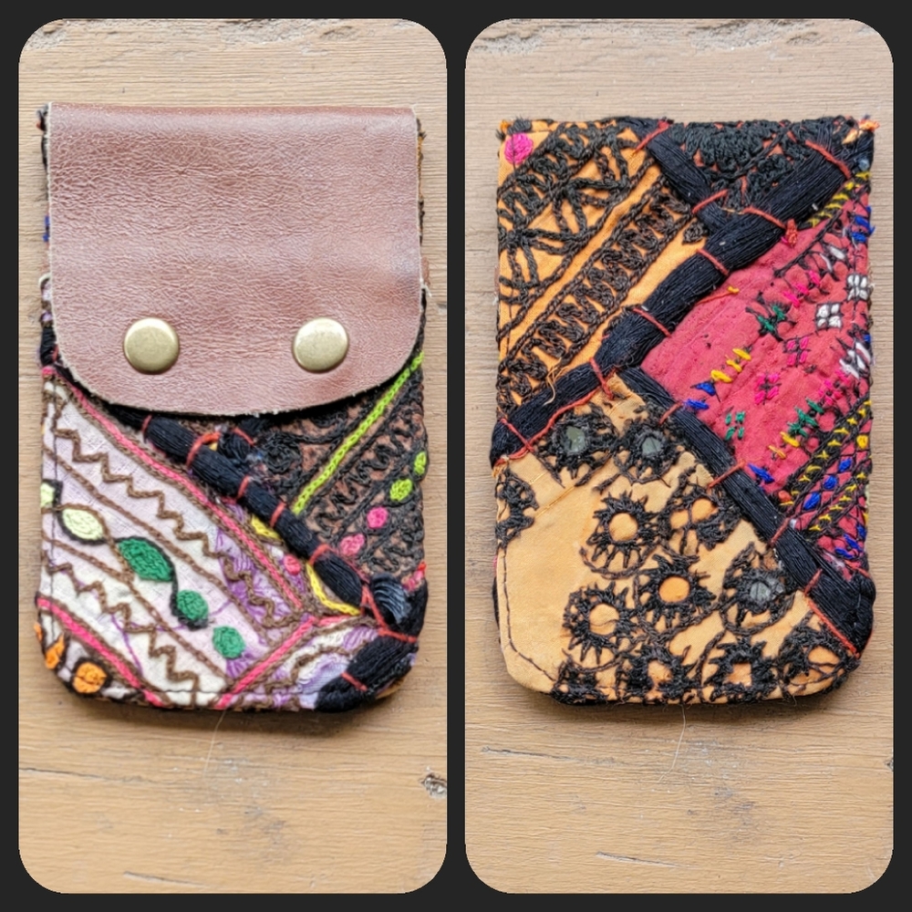 🌋👽 Free People Boho Embroidered Repurposed vtg banjara Wallet Card Case